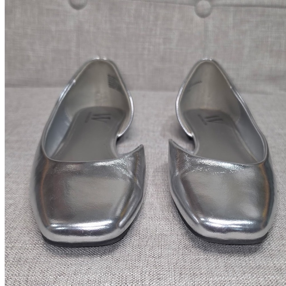 Worthington Faith Metallic Silver Square Toe Flats Womens 8M 018-1032